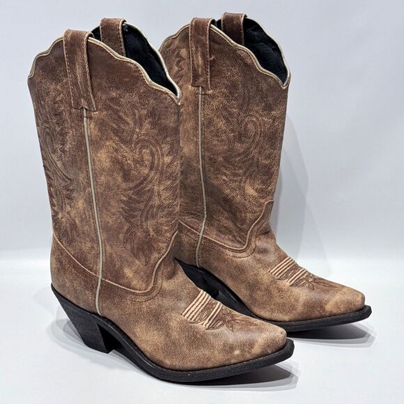 NWOB Rockin' Country Brown Leather Cowgirl Western Boots Snip Toe Women Size 7M - Picture 1 of 16